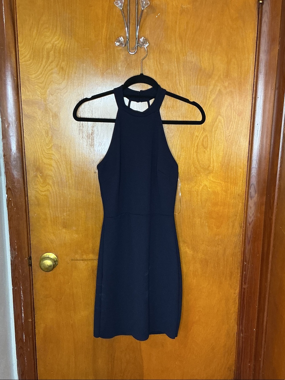 Women's Sleeveless High Neck navy blue Dress